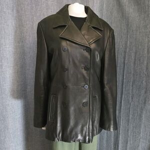 Leather Limited Double Breasted Coat Black Zip-out Lining Women’s M/L - See Meas